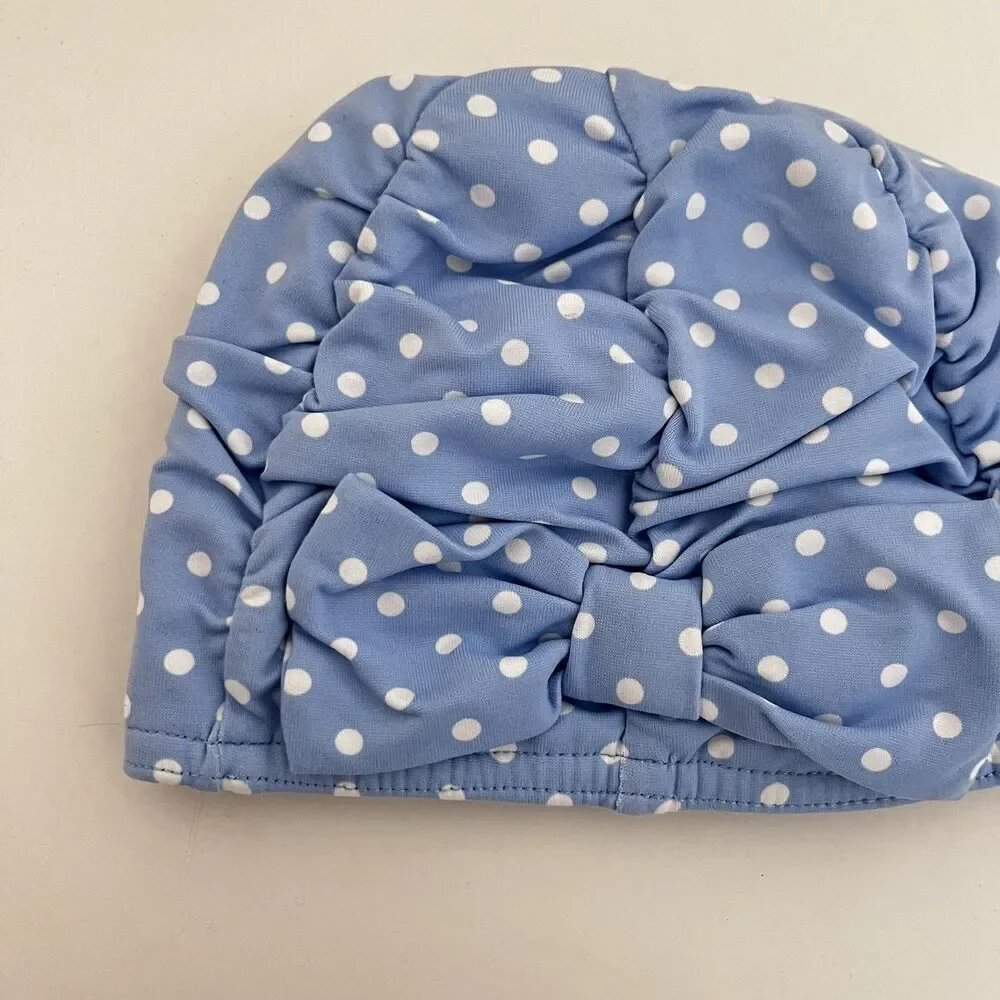 Janie and Jack Blue with White Polka Dots Bow Swim Cap Baby Girls SZ 6-12 Months